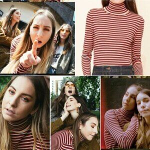 Hesperios Susannah Sweater M Turtleneck Cropped Baby Alpaca Wool Peru Striped